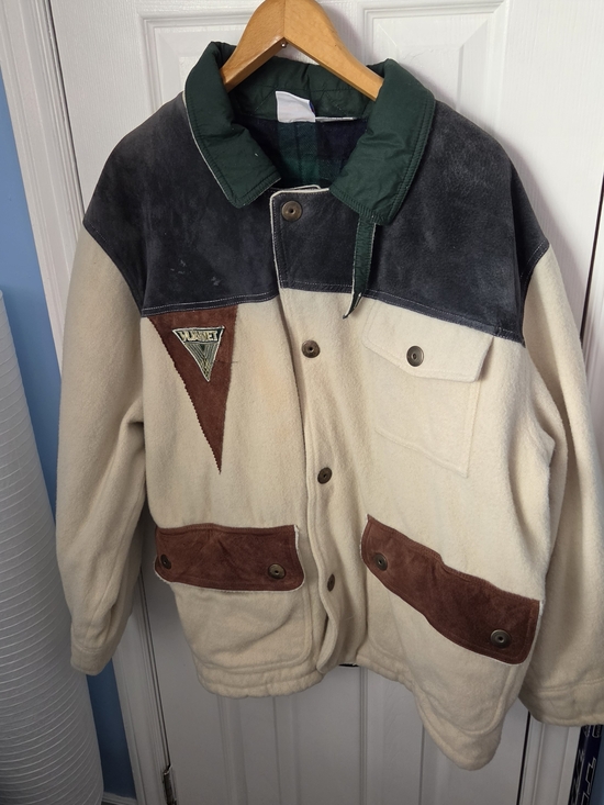 Vuarnet Other - Vuarnet Cream and Brown Colorblock Field Jacket with Dark Green Collar